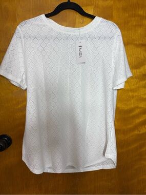 NWT ZANZEA White Eyelet Lace Blouse Size Large Short Sleeve Boho Top